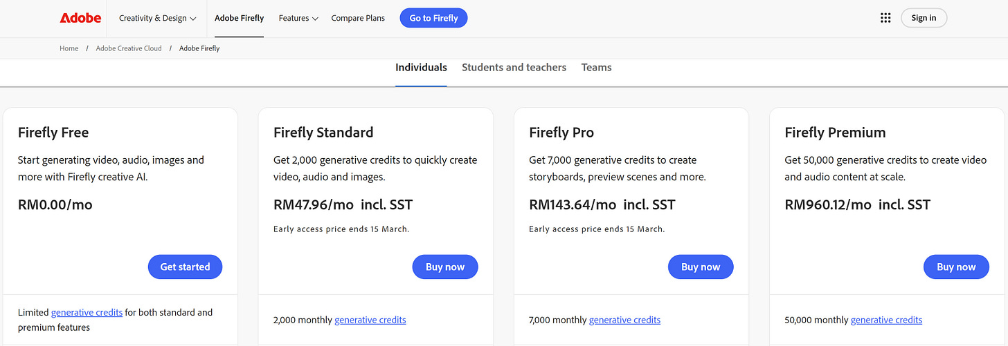 Adobe Firefly Subscription Pricing