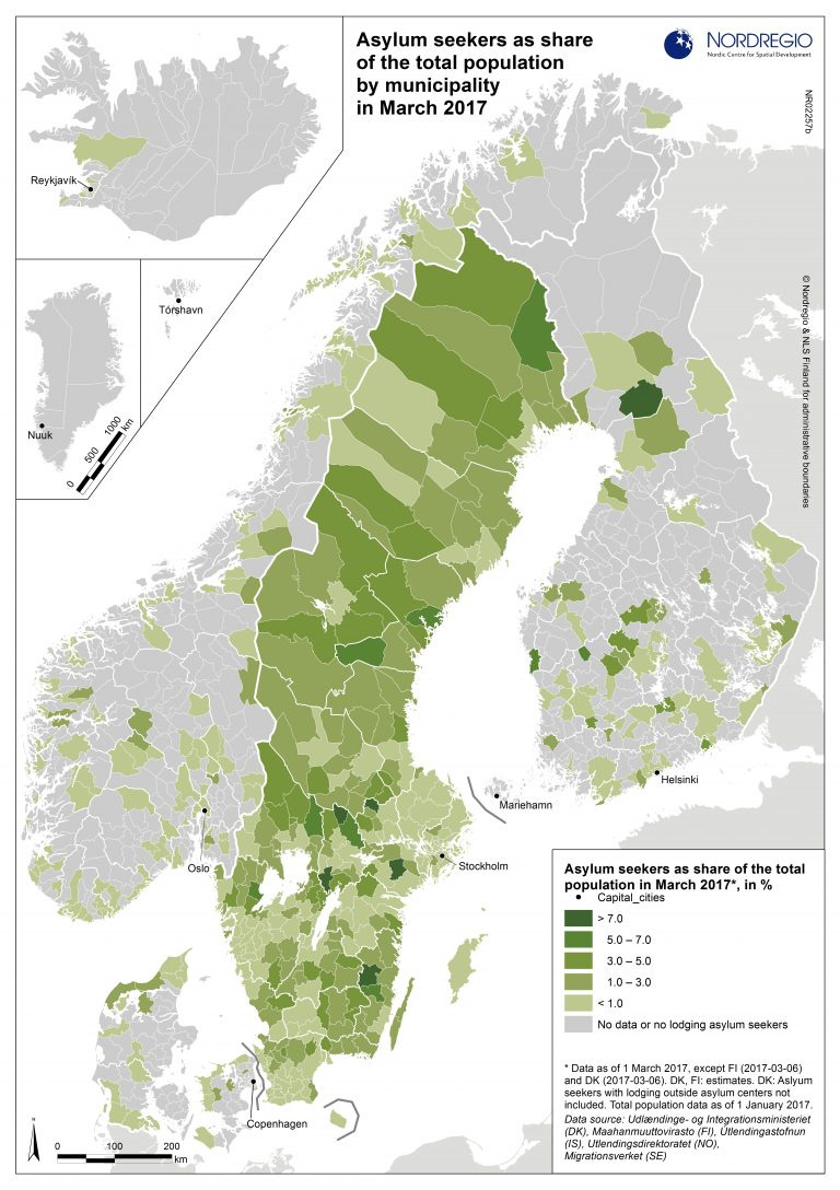Asylum seekers as share of the total population in March 2017 | Nordregio