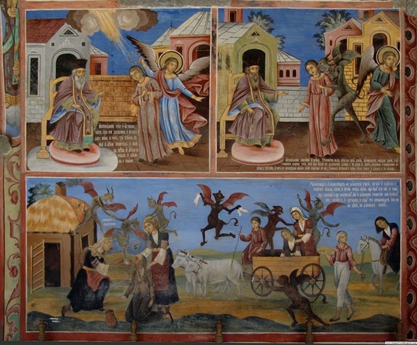 A painting in the Rila Monastery in Bulgaria, condemning witchcraft and traditional folk magic (CC BY-SA 2.5) A painting in the Rila Monastery in Bulgaria, condemning witchcraft and traditional folk magic (CC BY-SA 2.5)