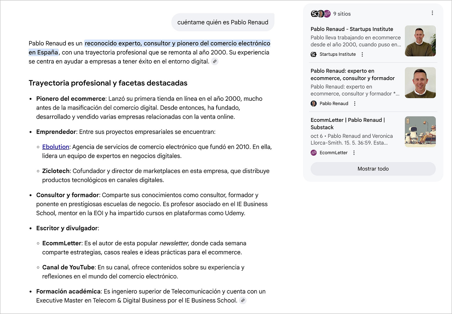búsqueda de Pablo Renaud en el Modo IA de Google