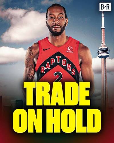 🚨 The Los Angeles Clippers-Toronto Raptors trade centered on Kawhi Leonard will not be complete until the NBA investigation into the Clippers is over, per @shams Full breakdown in comments ⬇️ 🚨 The Los Angeles Clippers-Toronto Raptors trade centered on Kawhi Leonard will not be complete until the NBA investigation into the Clippers is over, per @shams Full breakdown in comments ⬇️