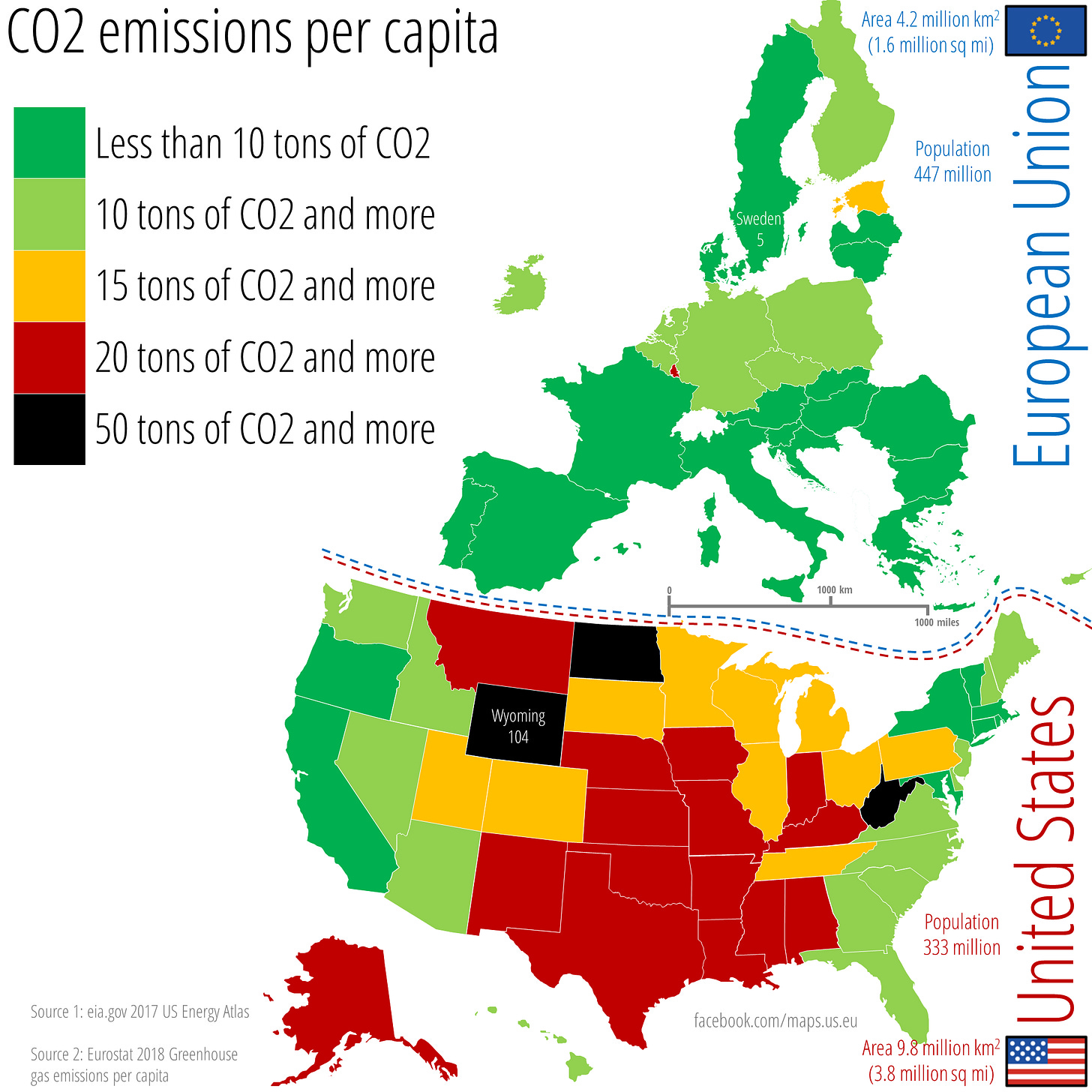 CO2 emissions per capita across the EU and the US 🇺🇸🇪🇺🗺️ (sources in the comment section) : r/MapPorn CO2 emissions per capita across the EU and the US 🇺🇸🇪🇺🗺️ (sources in the comment section) : r/MapPorn