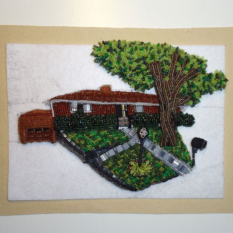 bead embroidery house portrait commission beadwork in progress Boston etsy artist painting The Lone Beader bead embroidery house portrait commission beadwork in progress Boston etsy artist painting The Lone Beader