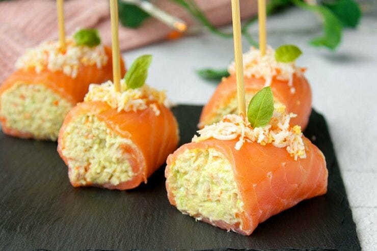 Rollitos de salmón ahumado
