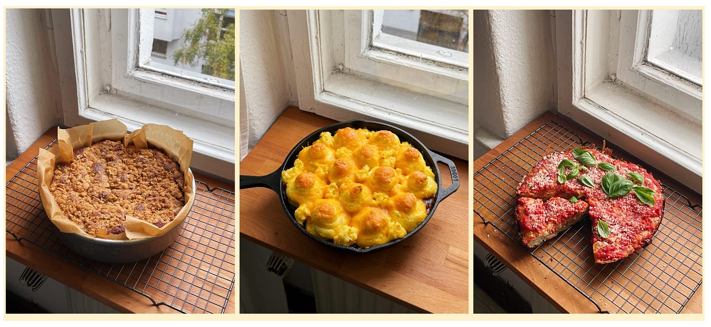 Food in pans cooling on a windowsil. Food in pans cooling on a windowsil.