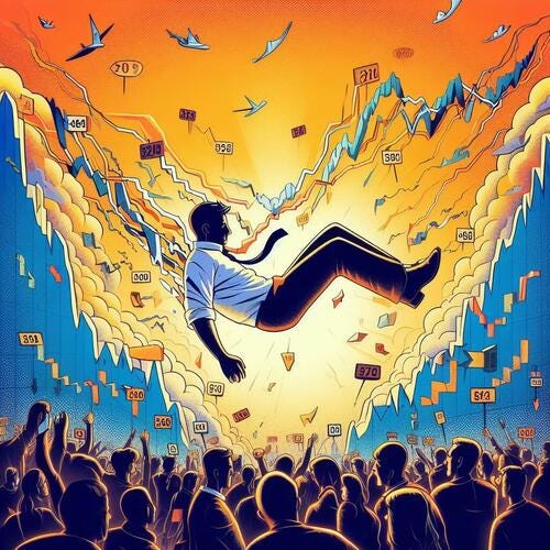 An AI image of a stock broker bouncing off of the bottom of a chart.