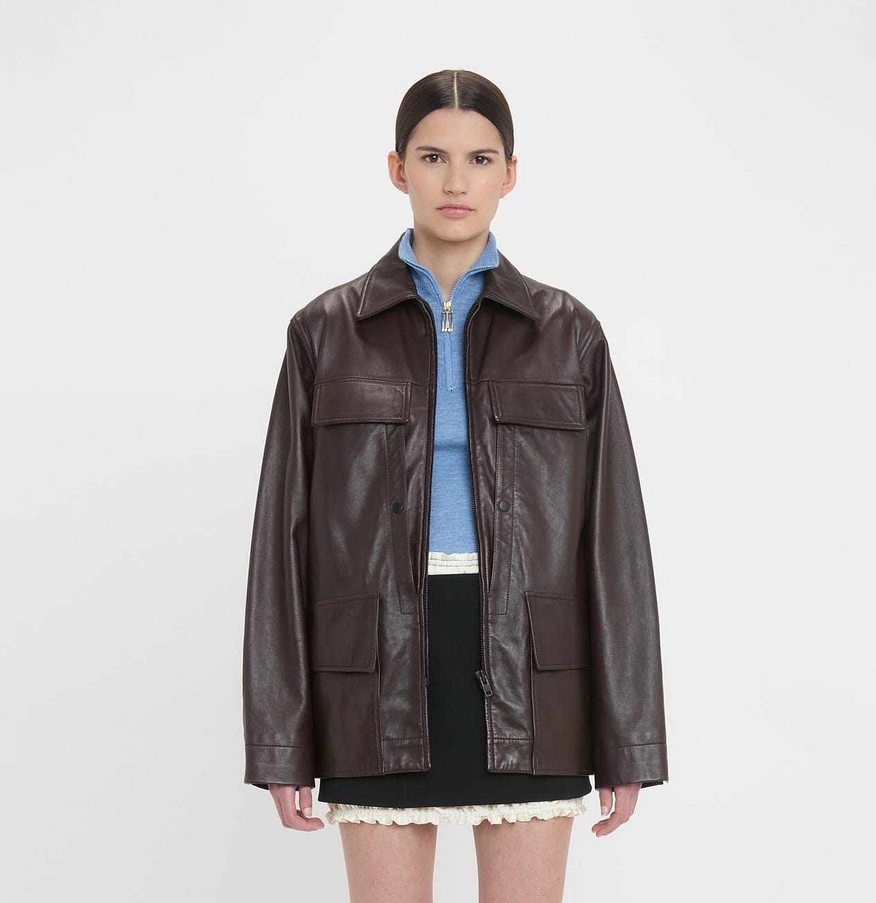 Soft Leather Chore Jacket In Ebony