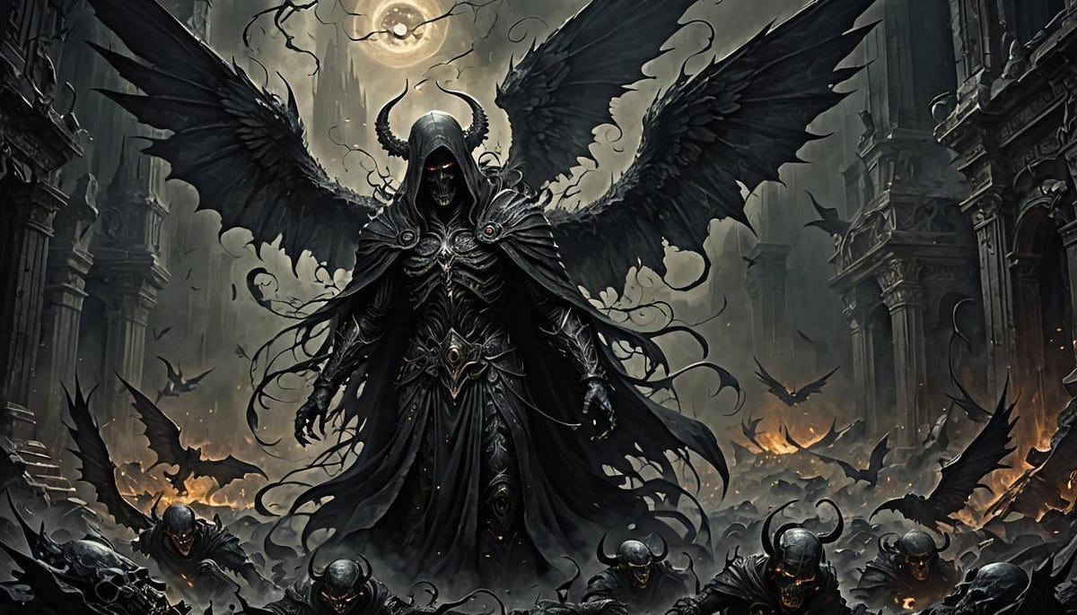 Winged, black fantasy creature from the underworld Winged, black fantasy creature from the underworld