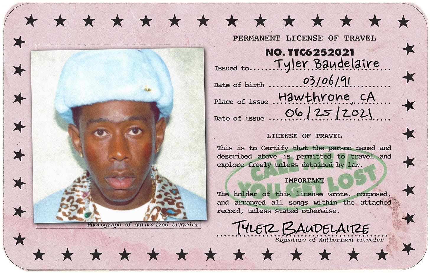 Call me if You get Lost (Tyler The Creator) Album Real ID Card (Pink) :  Amazon.sg: Toys
