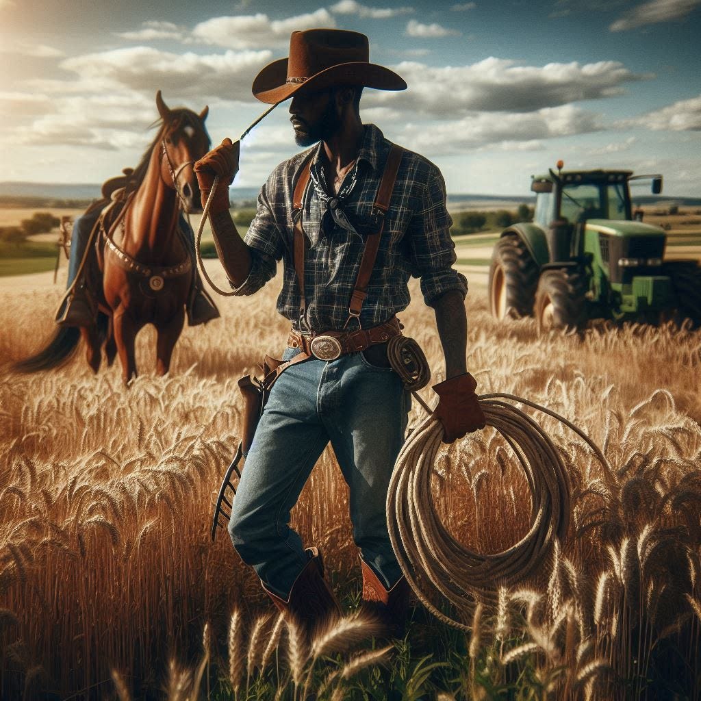 a man who is half farmer and half cowboy