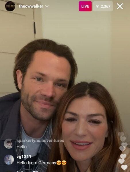 Jared Padalecki with wife Gen for Walker show promo Jared Padalecki with wife Gen for Walker show promo