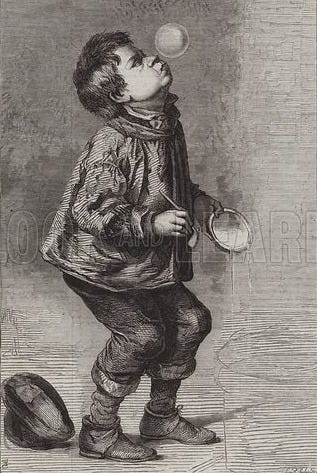 Blowing Bubbles," in the Winter Exhibition of the … stock image | Look and  Learn