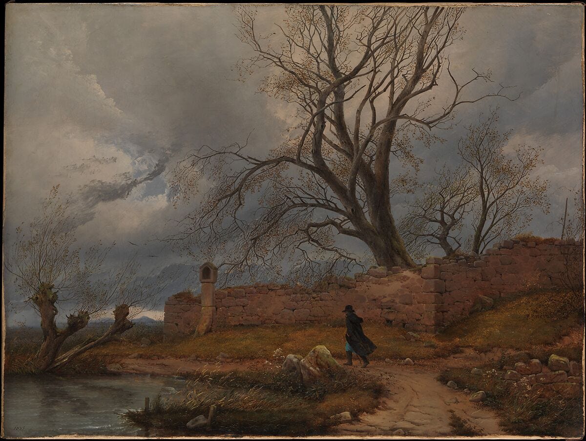 Wanderer in the Storm, Julius von Leypold (German, Dresden 1806–1874 Niederlößnitz), Oil on canvas 