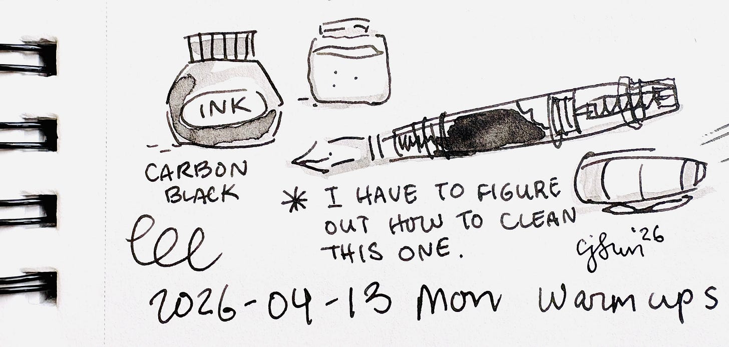 Sketchbook drawing of a fountain pen and ink, by Connie Sun, cartoonconnie, 2026. Sketchbook drawing of a fountain pen and ink, by Connie Sun, cartoonconnie, 2026.