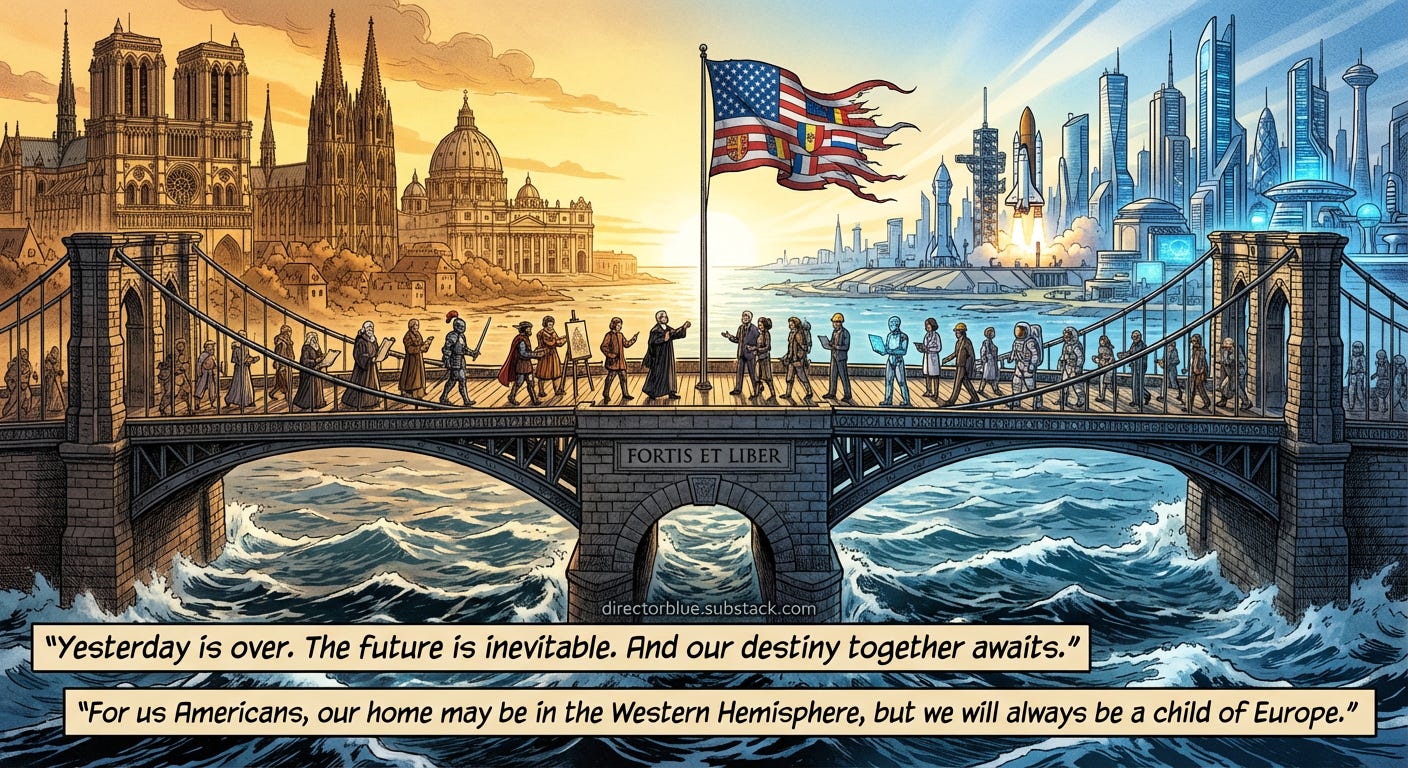  Image PromptFrank Miller graphic novel style full color epic and triumphant with underlying gravitas A breathtaking wide-angle vista on the left the ancient spires and cathedrals of old Europe  Notre-Dame the Cologne Cathedral St Peters Bas_image_1