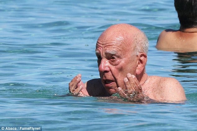 Jerry Hall and shirtless Rupert Murdoch put on an affectionate display in  St Tropez | Daily Mail Online