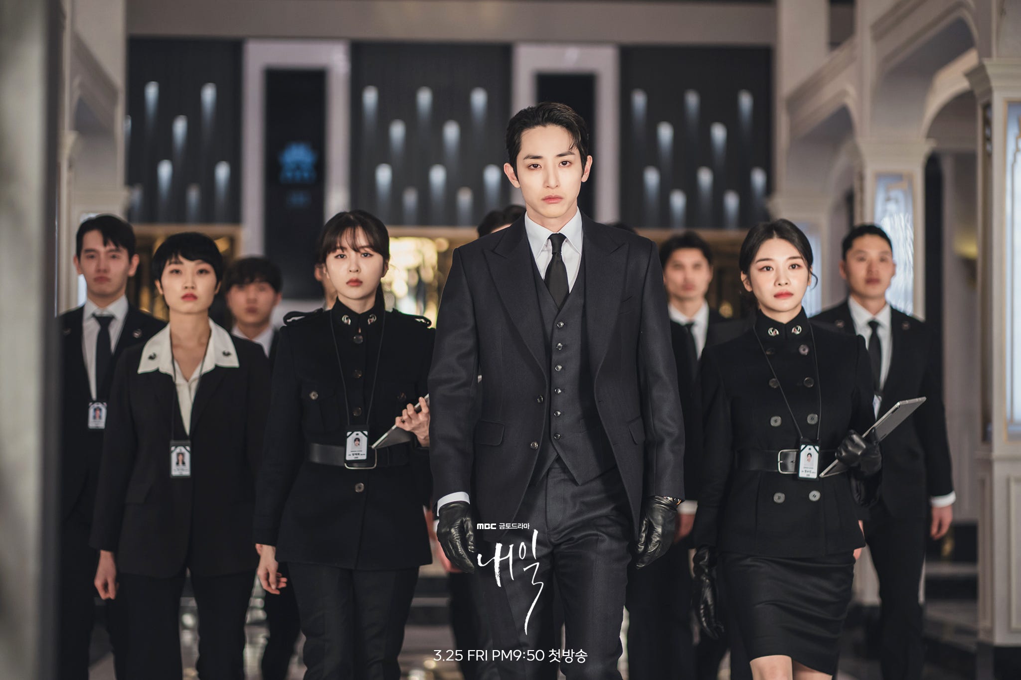 Park Jung-gil (Lee Soo-hyuk) with his Escort team of grim reapers in the Korean drama Tomorrow