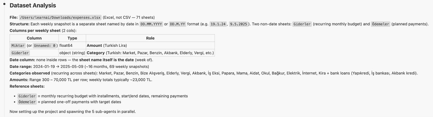 Expense CSV analysis showing date, amount, category columns, sample rows, and data types Expense CSV analysis showing date, amount, category columns, sample rows, and data types