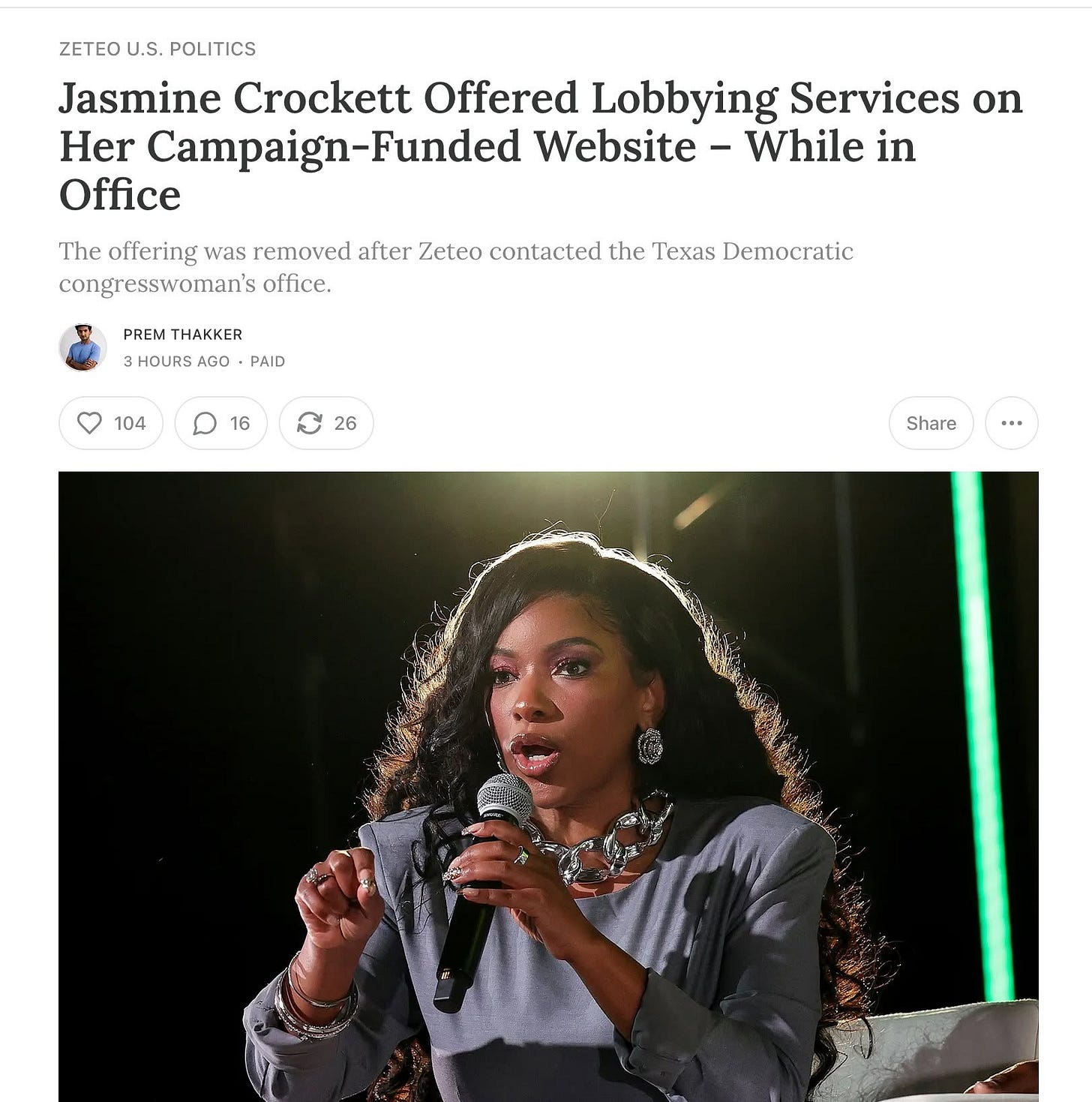 Jasmine Crockett Offered Lobbying Services on Her Campaign-Funded Website – While in Office Jasmine Crockett Offered Lobbying Services on Her Campaign-Funded Website – While in Office