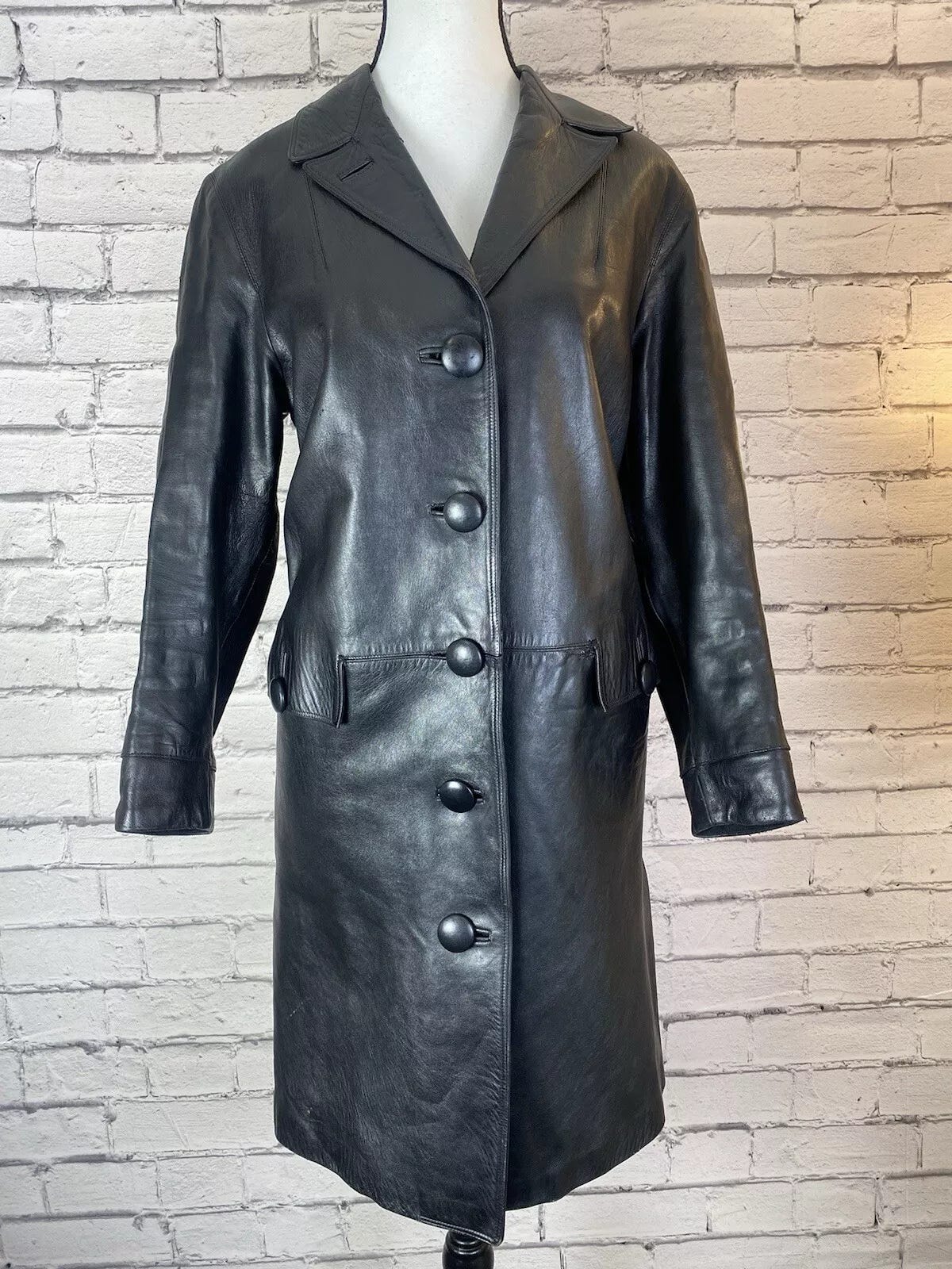 Stanley Blacker VTG Black Leather Jacket Trench Size Medium/large - Picture 1 of 13