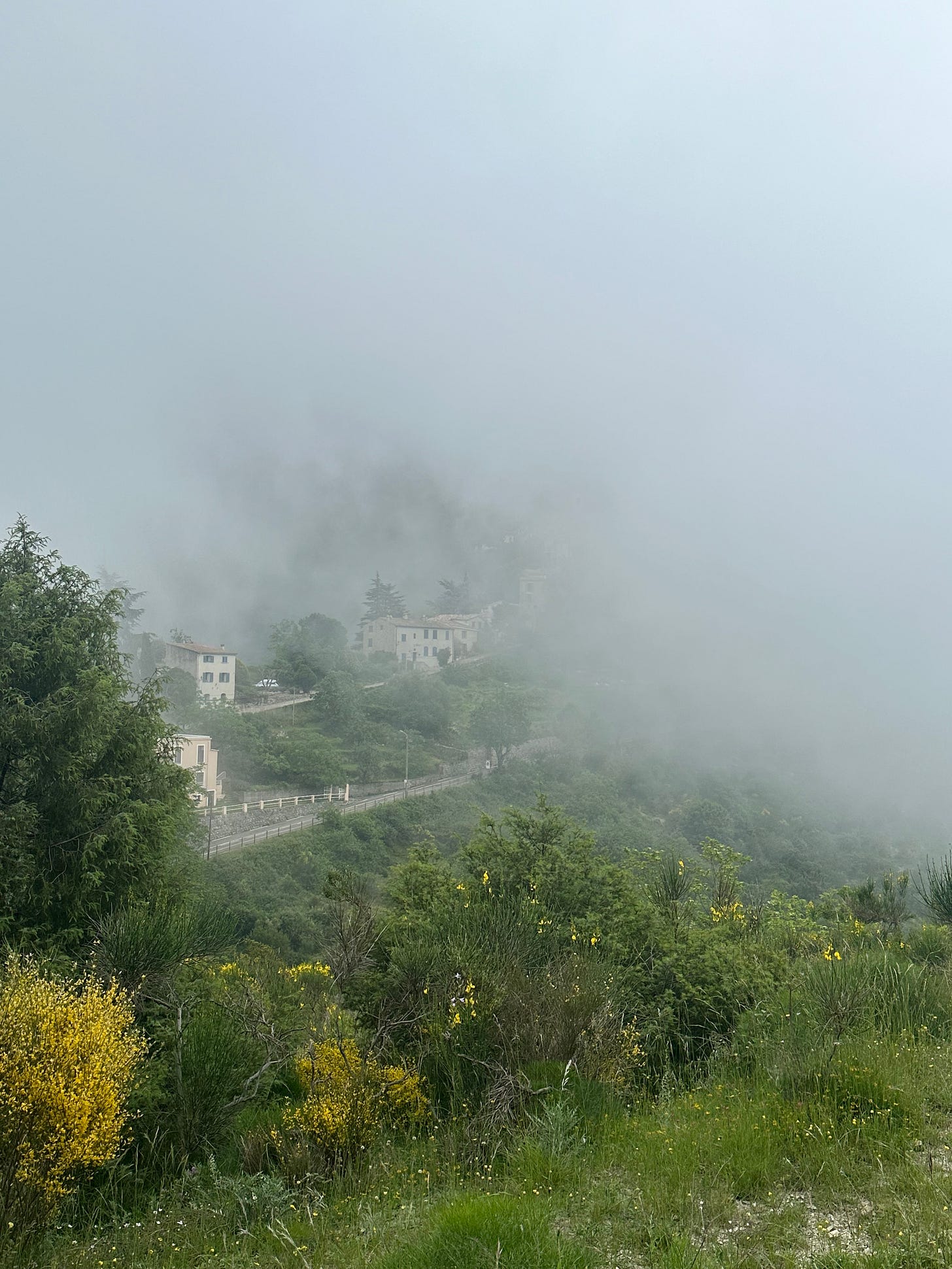 Image shows Sainte-Agnès in cloud cover