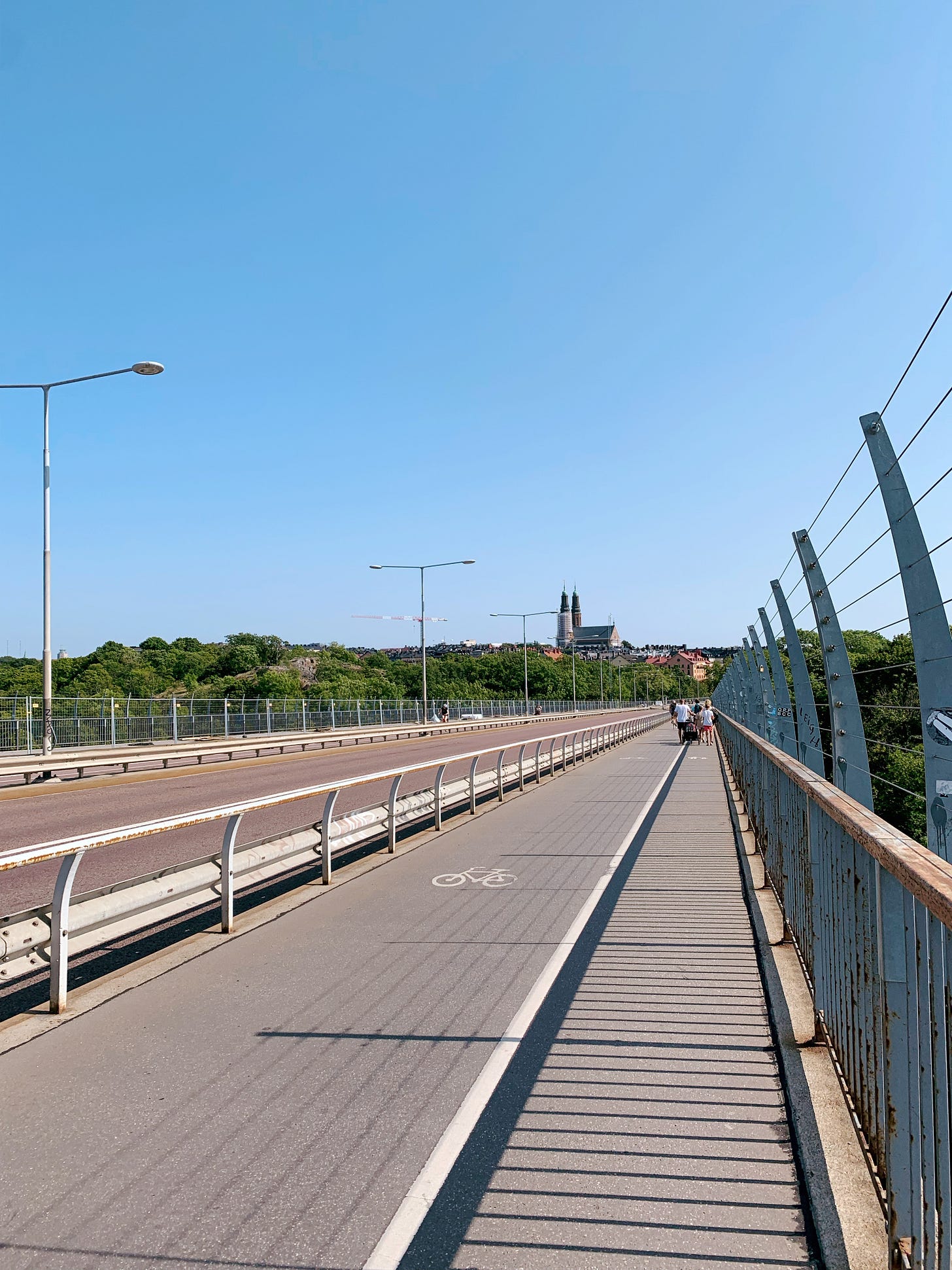 Protected bike lane and sidewalk on a bridge