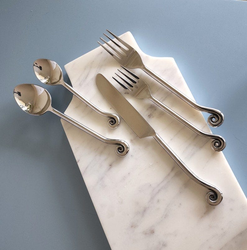 5 Piece Stainless Steel Flatware/Silverware/Cutlery/Hostess Set for 1 Knotted Endings Artisan Handmade Gift Ready image 1