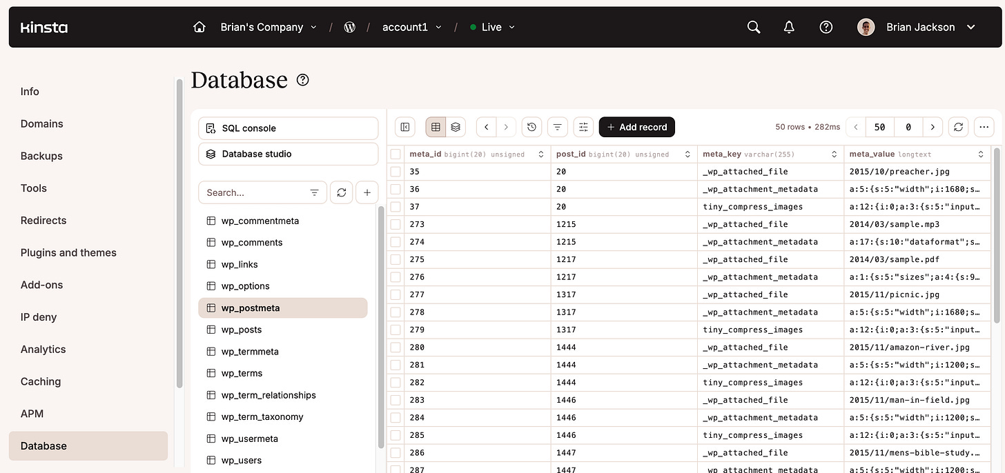 MyKinsta database manager MyKinsta database manager