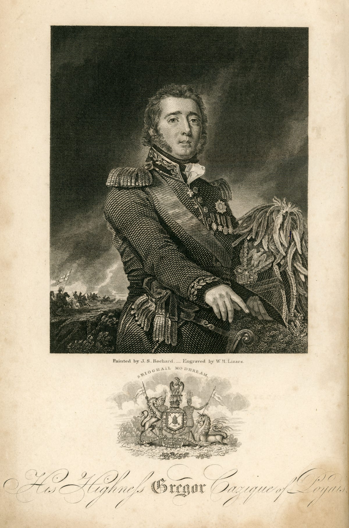 Engraved portrait of Gregor MacGregor in military dress Engraved portrait of Gregor MacGregor in military dress