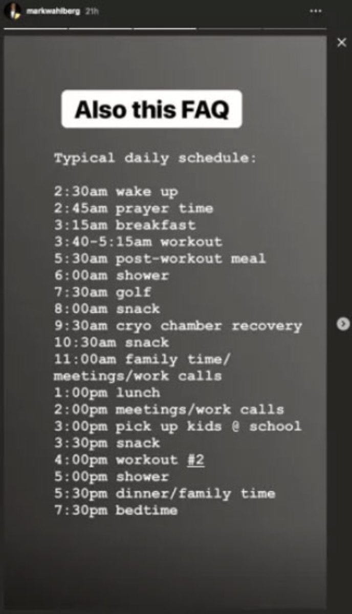 Mark Wahlberg's schedule