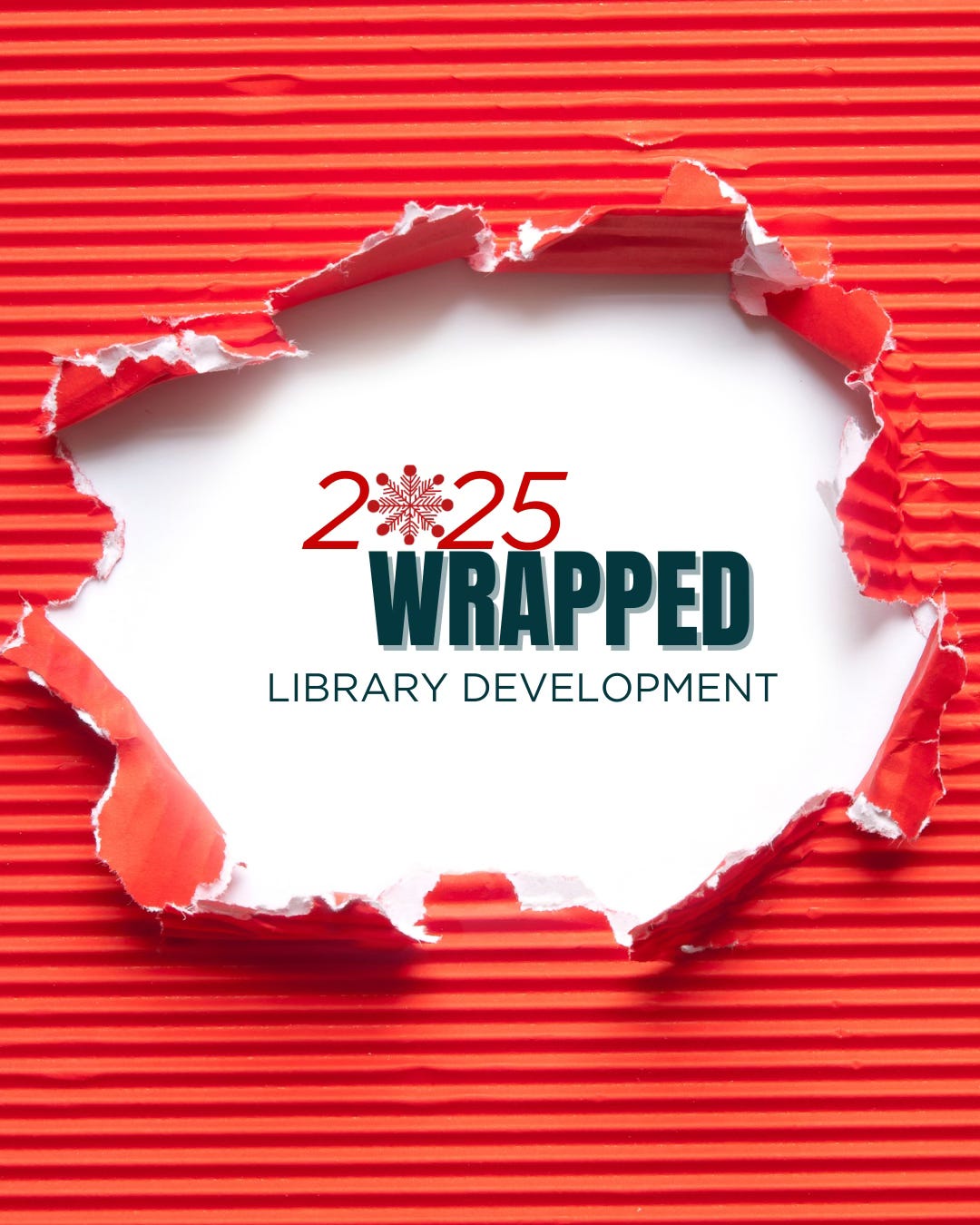 image of a box with wrapping paper torn that reads 2025 Wrapped Library Development