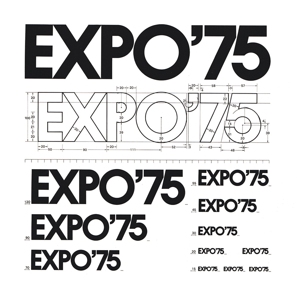 Expo '75 logotype construction and grid