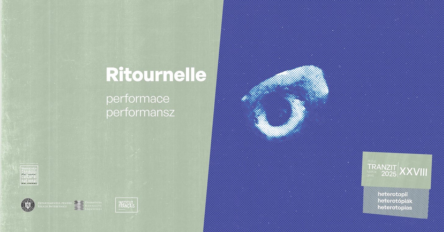 May be a graphic of text that says "Ritournelle performace perfo ormace performansz -SY EHлrH PHSNERTS TRANZIT TECK TRANZEXXVIII DeA 2025 XXVIII heterotopii heterotópiak heterotopias"