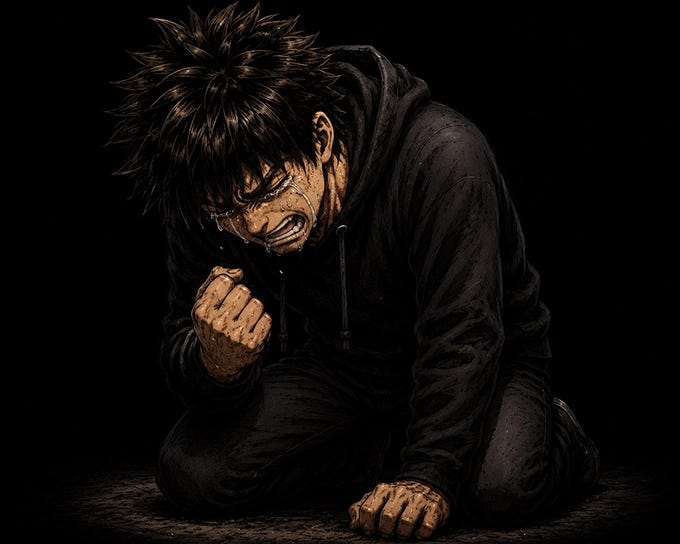 うなだれる男・どてらい うなだれる男・どてらい