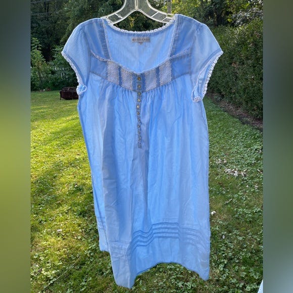 Eileen West short sleeve cotton nightgown, blue stripe - Picture 1 of 3
