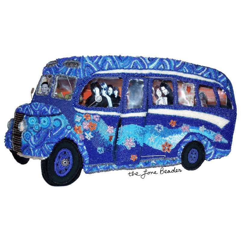 beaded beadwork psychedelic blue British bus replica The Doors Jim Morrison bead embroidery for sale etsy thelonebeader fiber art sculpture beaded beadwork psychedelic blue British bus replica The Doors Jim Morrison bead embroidery for sale etsy thelonebeader fiber art sculpture