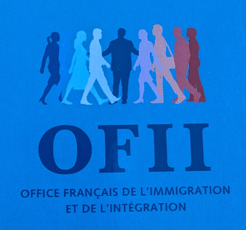 French office of immigration and integration OFII logo against a sky blue background