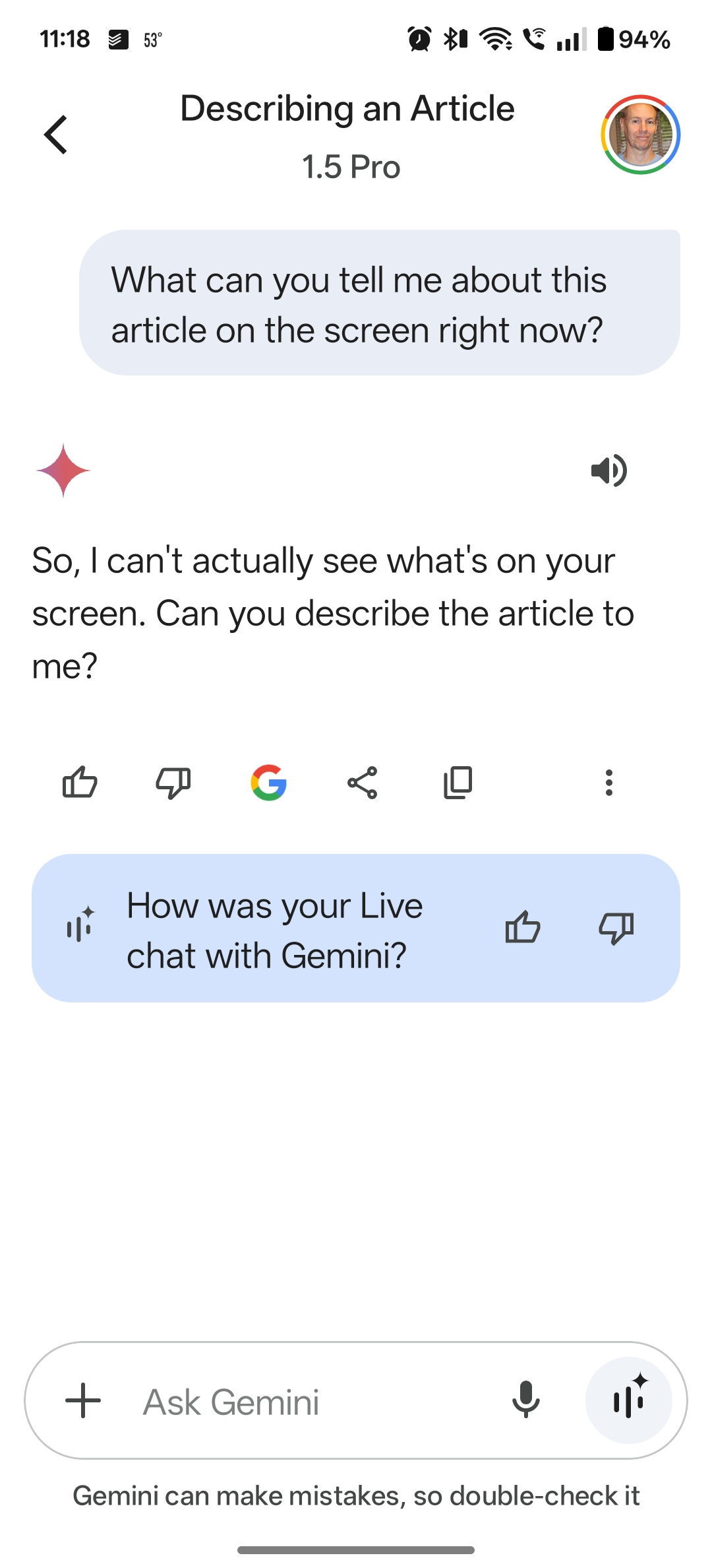 Gemini Live cannot see what is on screen