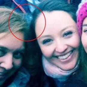 crop version of photo shows the hair and hairband of the mysterious face with a red circle around them