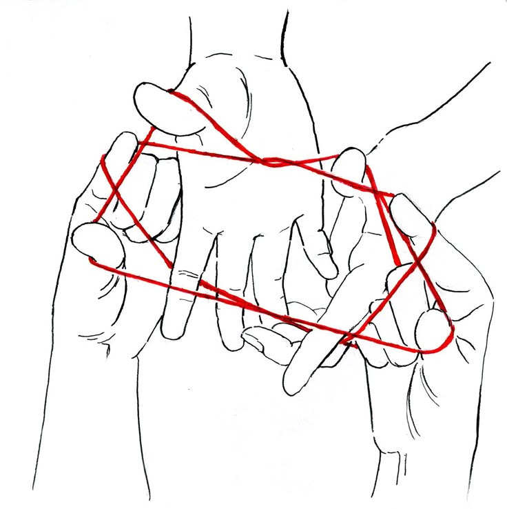This may contain: two hands holding each other with red lines going through the middle and bottom of them
