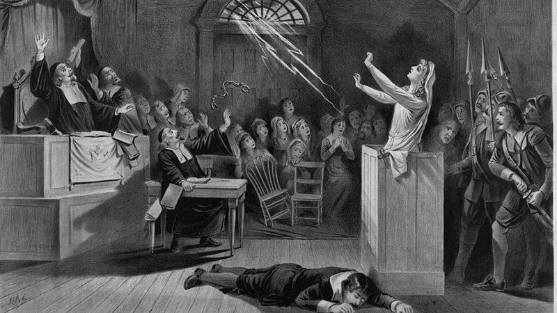 Ilustração dos julgamentos das bruxas de Salem, de 1892