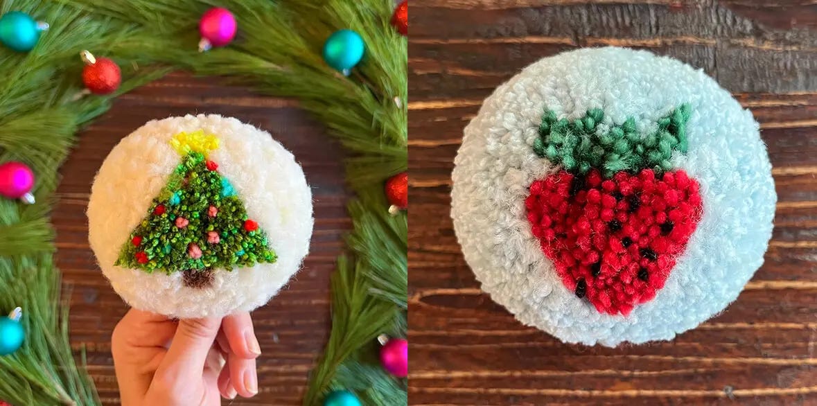 christmas tree pom and strawberry pom