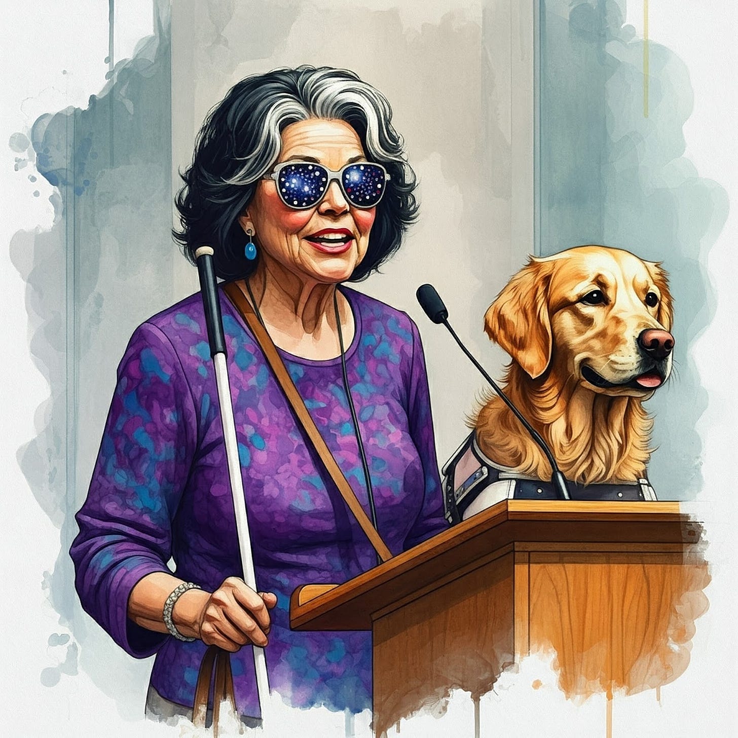 Image of Francoise LeBlanc and her golden retriever guide dog, Jo-El.