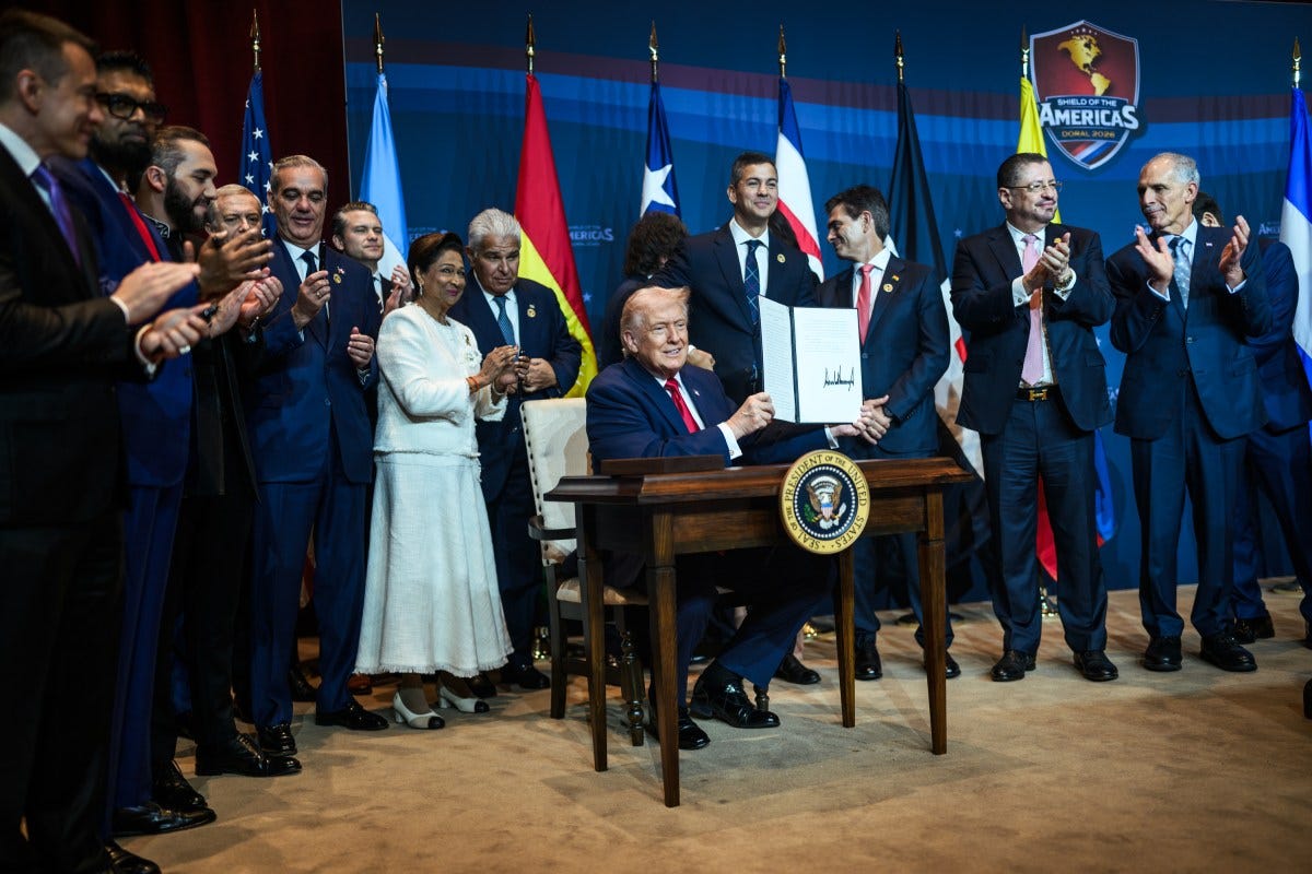 President Donald J. Trump participates in the Signing Ceremony of the Doral
Charter of Liberty during the Shield of the Americas summit at Trump National Doral, Saturday, March 7, 2026, in Miami, Florida. (Official White House Photo by Daniel Torok)