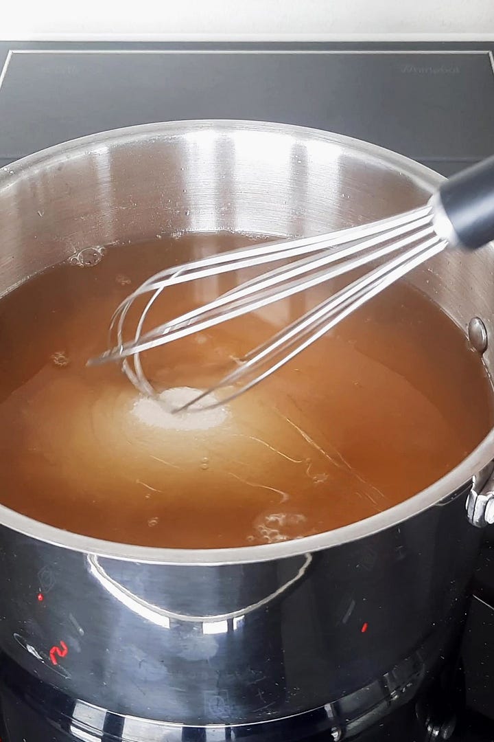 mixing the fruit glaze ingredients