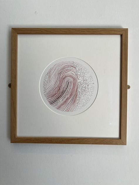 1. Natalie Taylor -- Alchemy of Soil / drawing; 2. Potentially Natalie Taylor / drawing of fingerprint as geologic formation; 3. Wilhelmina Barns-Graham -- September Orkney / gouache on paper.