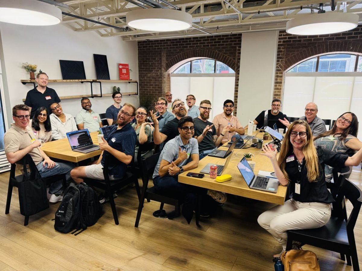 Members of the AI Implementation Club building together at a Sunday session in Austin Members of the AI Implementation Club building together at a Sunday session in Austin