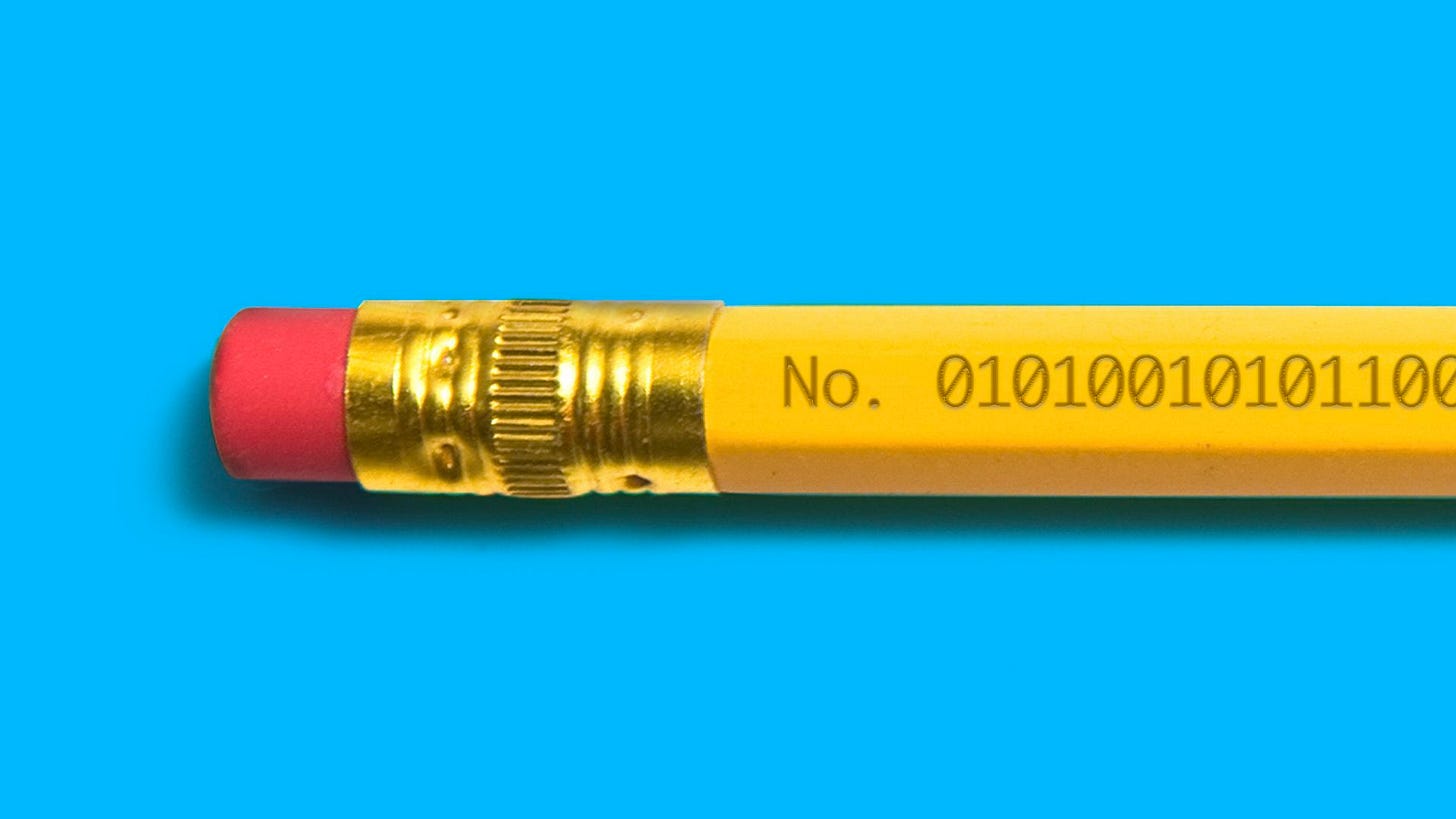 Illustration of a pencil with binary engraved on it