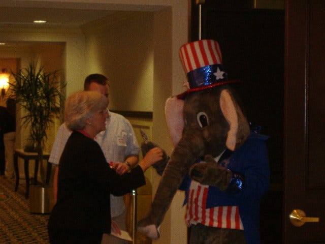 Despite the recent tough election, the GOP elephant was in good spirits. Despite the recent tough election, the GOP elephant was in good spirits.