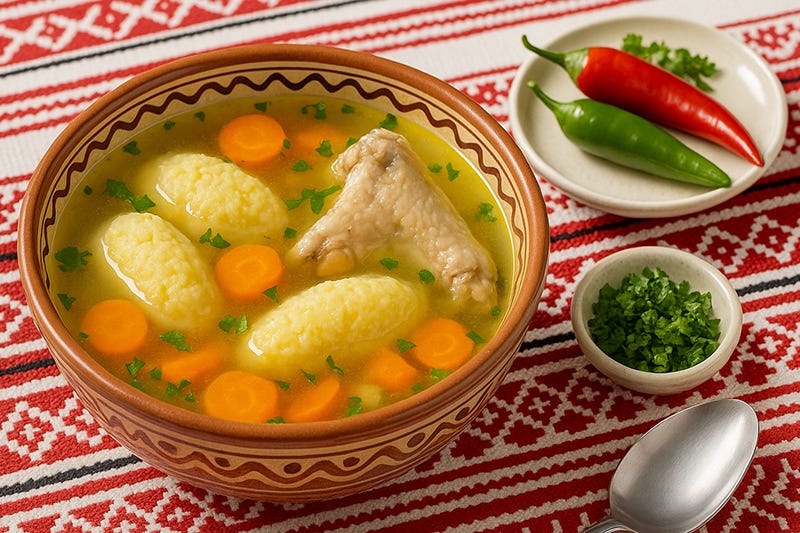 Supă de pasăre cu găluște de griș